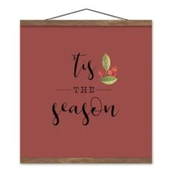 Red Tis The Season Hanging Canvas In Teak Frame