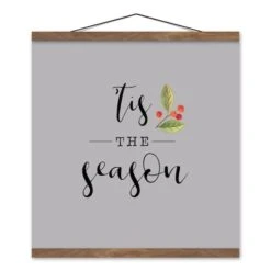 Gray Tis The Season Hanging Canvas In Teak Frame