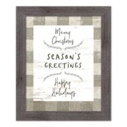 Taupe Buffalo Check Holiday Phrases Print In Western Gray Frame