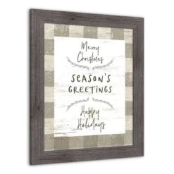 Taupe Buffalo Check Holiday Phrases Print In Western Gray Frame -Northlight Sale Store D662567S 2