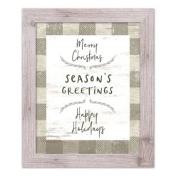 Taupe Buffalo Check Holiday Phrases Print In Western White Frame