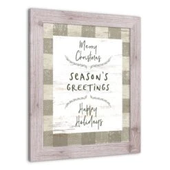 Taupe Buffalo Check Holiday Phrases Print In Western White Frame -Northlight Sale Store D662571S 2