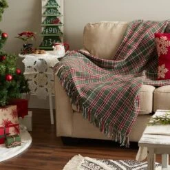 DII® O Christmas Tree Plaid Recycled Cotton Throw -Northlight Sale Store D663092S 5