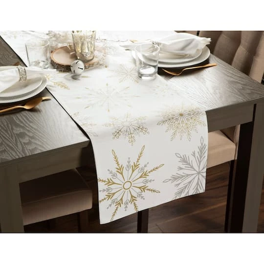DII® 108" Snowflake Sparkle Printed Table Runner 4 DII® 108" Snowflake Sparkle Printed Table Runner - Image 4