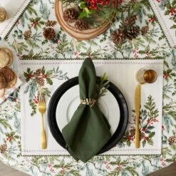 DII® 70" Heritage Holiday Sprigs Printed Tablecloth -Northlight Sale Store D666782S 5