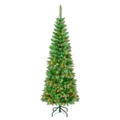 6ft. Pre-Lit Rowan Pencil Slim Artificial Christmas Tree, Multicolor Lights