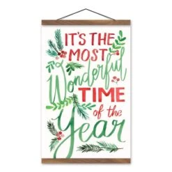 It's The Most Wonderful Time Of The Year Teak Hanging Canvas