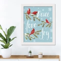 Peace Love Joy Cardinals White Framed Print -Northlight Sale Store D673234S 2