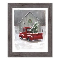 Snowy Christmas Truck Western Gray Framed Print