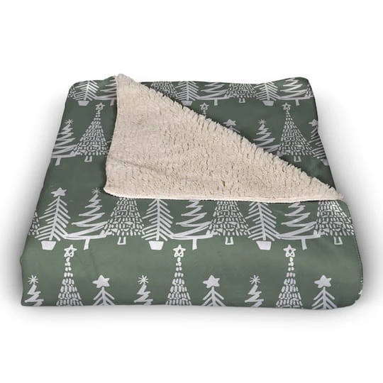 Sage Christmas Tree Pattern Sherpa Fleece Blanket 3 Sage Christmas Tree Pattern Sherpa Fleece Blanket - Image 3