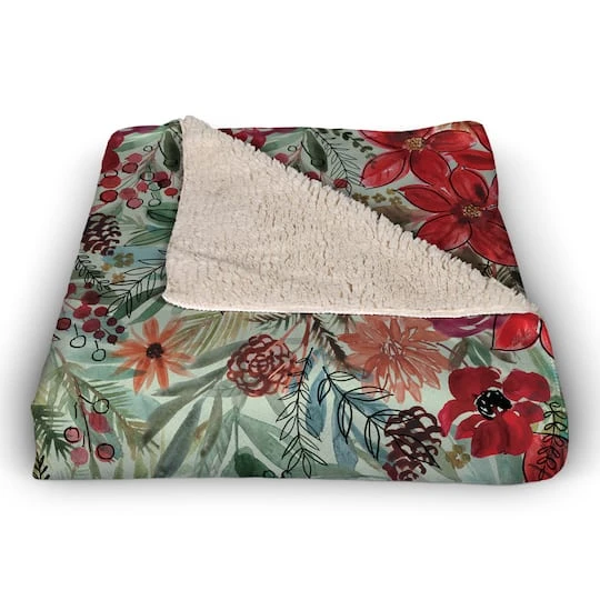 Holiday Blooms Pattern Sherpa Fleece Blanket 3 Holiday Blooms Pattern Sherpa Fleece Blanket - Image 3