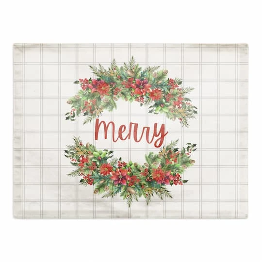 Merry Holly Wreath Cotton Twill Placemat 2 Merry Holly Wreath Cotton Twill Placemat - Image 2