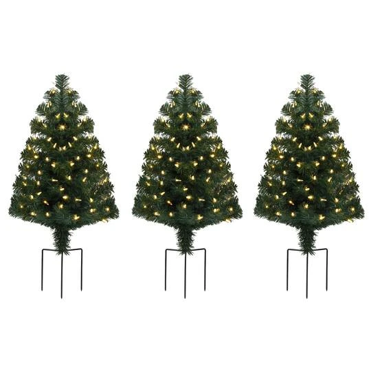 3ct. Pre-Lit Alexa Enabled Pathway Green Artificial Christmas Tree Set 2 3ct. Pre-Lit Alexa Enabled Pathway Green Artificial Christmas Tree Set - Image 2