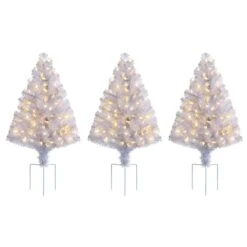 3ct. Pre-Lit Alexa Enabled Pathway White Artificial Christmas Tree Set