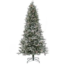 7.5 Ft. Pre-Lit Feel Real® Snowy Poechmann Fir Artificial Cristmas Tree, Warm White LED Lights