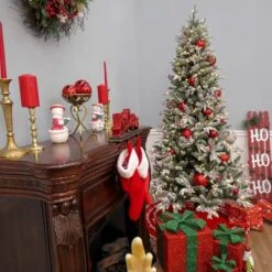 7.5 Ft. Pre-Lit Feel Real® Snowy Poechmann Fir Artificial Cristmas Tree, Warm White LED Lights -Northlight Sale Store D674383S 14