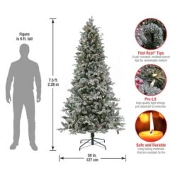 7.5 Ft. Pre-Lit Feel Real® Snowy Poechmann Fir Artificial Cristmas Tree, Warm White LED Lights -Northlight Sale Store D674383S 15