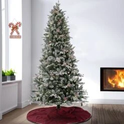7.5 Ft. Pre-Lit Feel Real® Snowy Poechmann Fir Artificial Cristmas Tree, Warm White LED Lights -Northlight Sale Store D674383S 2