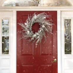 24" Christmas Alpine Trimmed Snow Lump Wreath, 150 Pure White LED Rice Lights -Northlight Sale Store D675897S 2