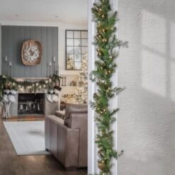 First Traditions™ Collection 9ft. Pre-Lit Artificial North Conway Garland With Glittery Cones & Eucalyptus, 100 Clear Lights -Northlight Sale Store D675898S 2