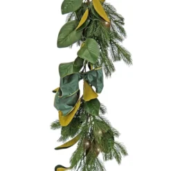 9" Christmas Magnolia Mix Pine Garland With Fabric Bow, Warm White LED Lights -Northlight Sale Store D675899S 3