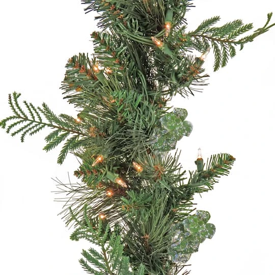 First Traditions™ Collection 9ft. Pre-Lit Artificial North Conway Garland With Glittery Cones & Eucalyptus, 100 Warm White LED Lights 4 First Traditions™ Collection 9ft. Pre-Lit Artificial North Conway Garland With Glittery Cones & Eucalyptus, 100 Warm White LED Lights - Image 4