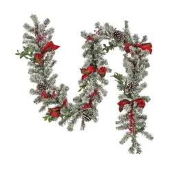 9ft. General Store Snowy Garland With LED Lights & Bows -Northlight Sale Store D675916S 16