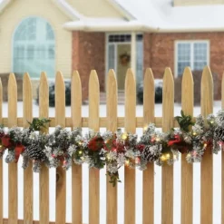 9ft. General Store Snowy Garland With LED Lights & Bows -Northlight Sale Store D675916S 2