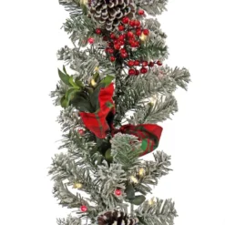 9ft. General Store Snowy Garland With LED Lights & Bows -Northlight Sale Store D675916S 3