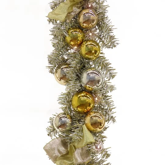 9ft. Pre-Lit Gold Ornament Metallic Garland 2 9ft. Pre-Lit Gold Ornament Metallic Garland - Image 2