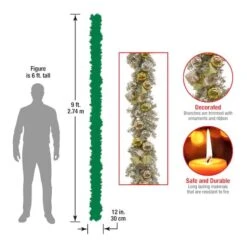 9ft. Pre-Lit Gold Ornament Metallic Garland 16 9ft. Pre-Lit Gold Ornament Metallic Garland -Northlight Sale Store D675921S 17