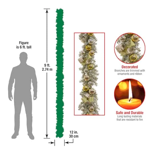 9ft. Pre-Lit Gold Ornament Metallic Garland 8 9ft. Pre-Lit Gold Ornament Metallic Garland - Image 8