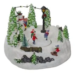 Northlight 9" Lighted Christmas Scene With Moving Skaters & Snowman -Northlight Sale Store D676281S 3