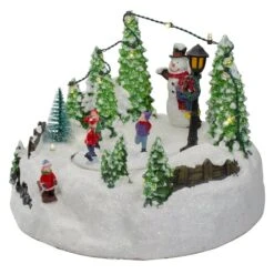 Northlight 9" Lighted Christmas Scene With Moving Skaters & Snowman -Northlight Sale Store D676281S 4