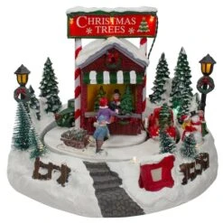 Northlight 9" Lighted & Animated Christmas Tree Farm Winter Scene With Moving Cars