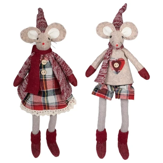 Northlight 17" Boy & Girl Sitting Plush Christmas Mice Figure Set 2 Northlight 17" Boy & Girl Sitting Plush Christmas Mice Figure Set - Image 2