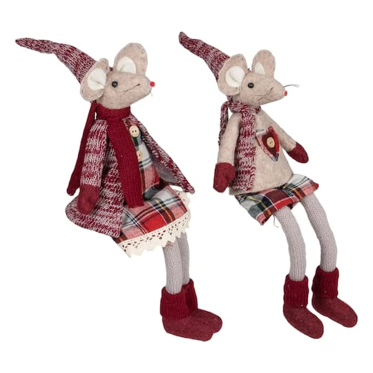 Northlight 17" Boy & Girl Sitting Plush Christmas Mice Figure Set 4 Northlight 17" Boy & Girl Sitting Plush Christmas Mice Figure Set - Image 4