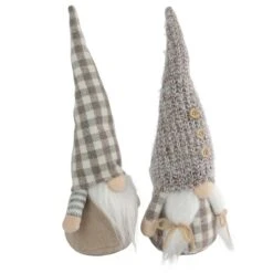 Northlight 13" Beige & White Gingham Nordic Christmas Gnome Set -Northlight Sale Store D676302S 2