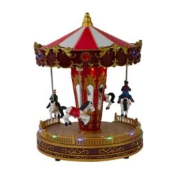 Northlight 11" Red & White LED Animated Christmas Carousel With Horses -Northlight Sale Store D676307S 4