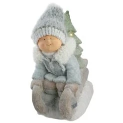 Northlight 15" Beige & Green Lighted Boy On A Sled Christmas Decoration -Northlight Sale Store D676308S 3