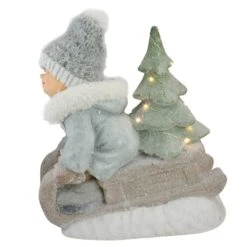 Northlight 15" Beige & Green Lighted Boy On A Sled Christmas Decoration -Northlight Sale Store D676308S 4