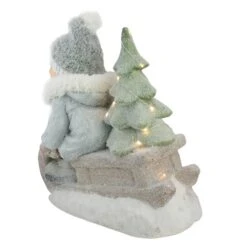 Northlight 15" Beige & Green Lighted Boy On A Sled Christmas Decoration -Northlight Sale Store D676308S 5