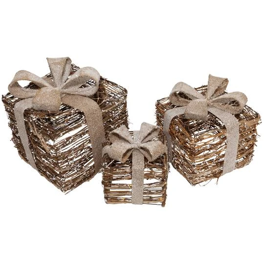 Northlight Lighted Rattan Gift Boxes With Burlap Bows Tabletop Christmas Decorations Set 9 Northlight Lighted Rattan Gift Boxes With Burlap Bows Tabletop Christmas Decorations Set - Image 9