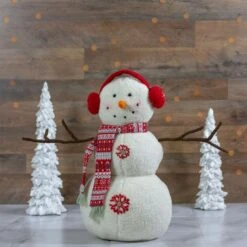Northlight 21.5'' White And Red Snowflake Sherpa Plush Snowman Christmas Decoration -Northlight Sale Store D676317S 2