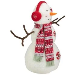 Northlight 21.5'' White And Red Snowflake Sherpa Plush Snowman Christmas Decoration -Northlight Sale Store D676317S 4