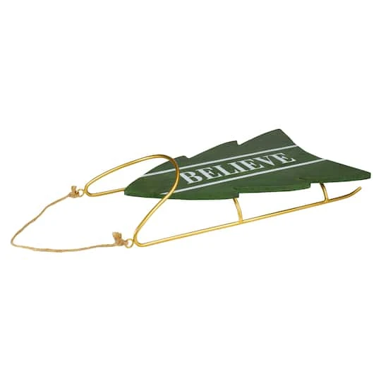 Northlight 18.25'' Green Wooden Believe Christmas Snow Sled Decoration 3 Northlight 18.25'' Green Wooden Believe Christmas Snow Sled Decoration - Image 3