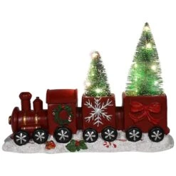 Northlight 12'' Red And Gold Christmas Train With LED Lighted Frosted Trees Tabletop Decoration