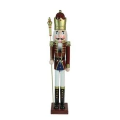Northlight 48'' Brown And White Wooden Christmas Nutcracker King With Scepter Decoration 8 Northlight 48'' Brown And White Wooden Christmas Nutcracker King With Scepter Decoration -Northlight Sale Store D676331S 1 1