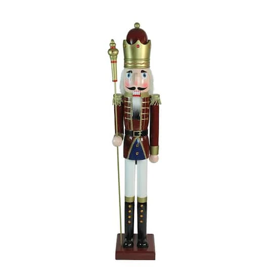Northlight 48'' Brown And White Wooden Christmas Nutcracker King With Scepter Decoration 2 Northlight 48'' Brown And White Wooden Christmas Nutcracker King With Scepter Decoration - Image 2
