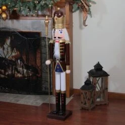 Northlight 48'' Brown And White Wooden Christmas Nutcracker King With Scepter Decoration 11 Northlight 48'' Brown And White Wooden Christmas Nutcracker King With Scepter Decoration -Northlight Sale Store D676331S 4